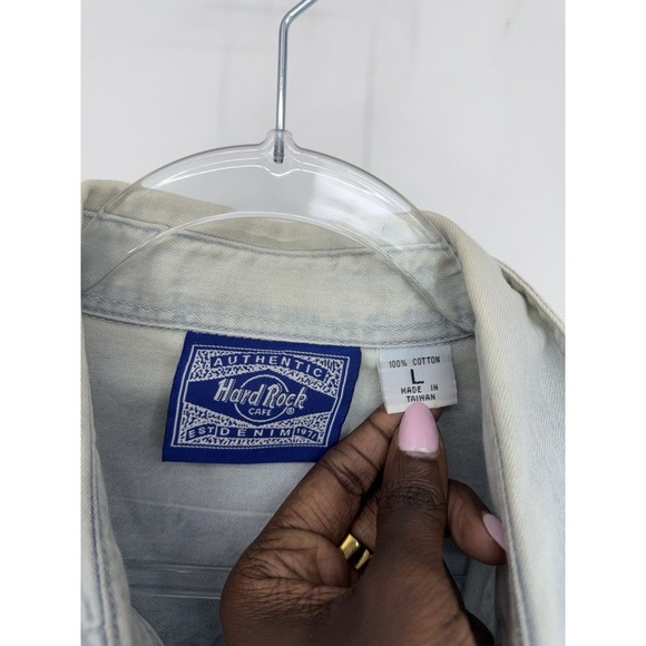 Vintage 80s 90s Hard Rock Cafe Washington D.C Denim Shirt Embroidered Size L - Picture 4 of 10